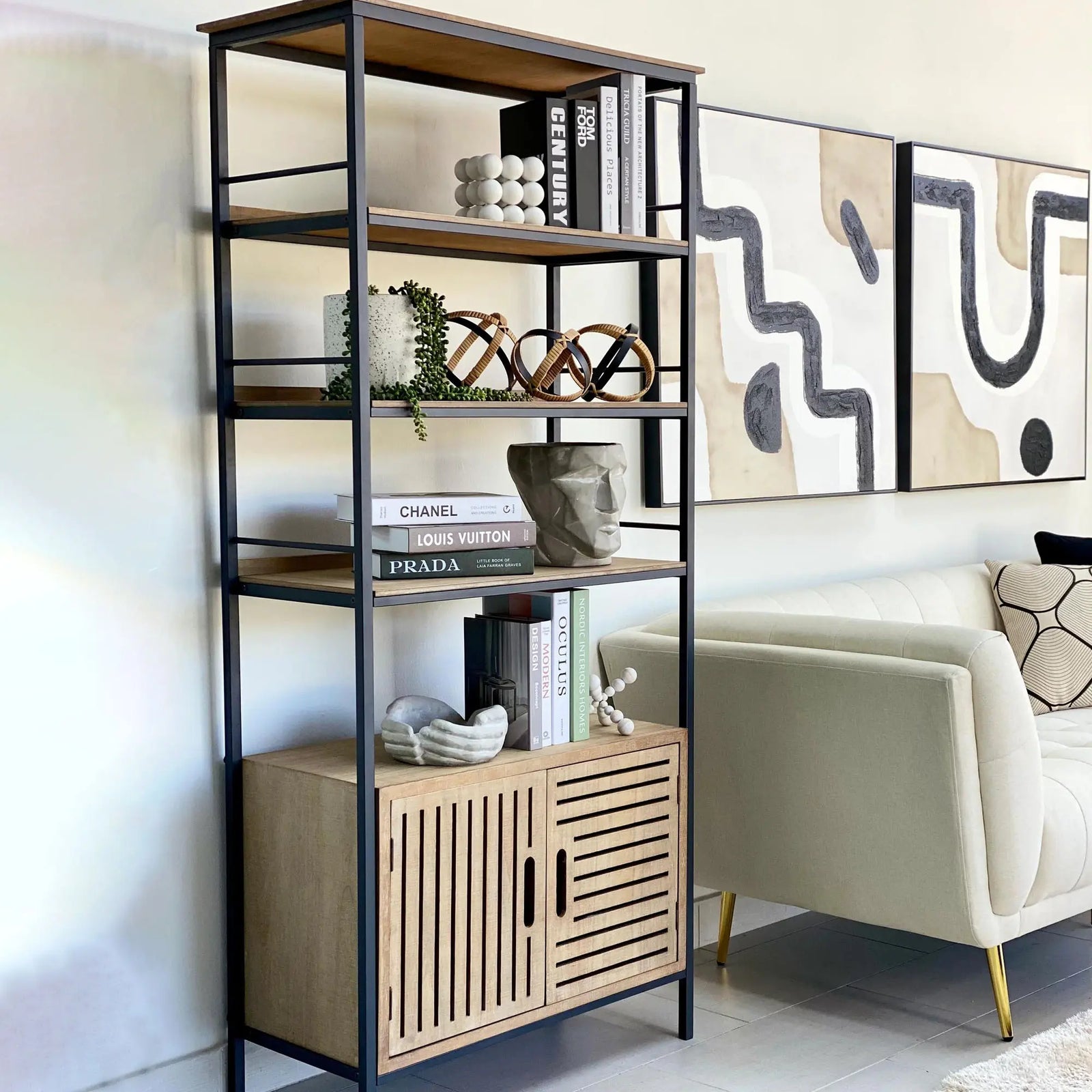 Wooden Bookshelf Industrial Look