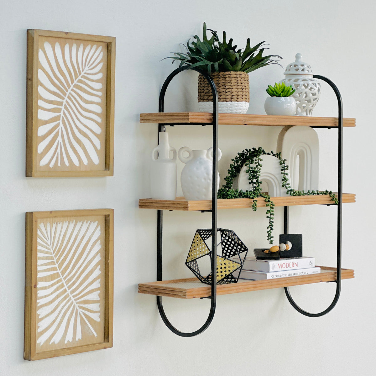 3-Tier Wood and Metal Wall Shelf