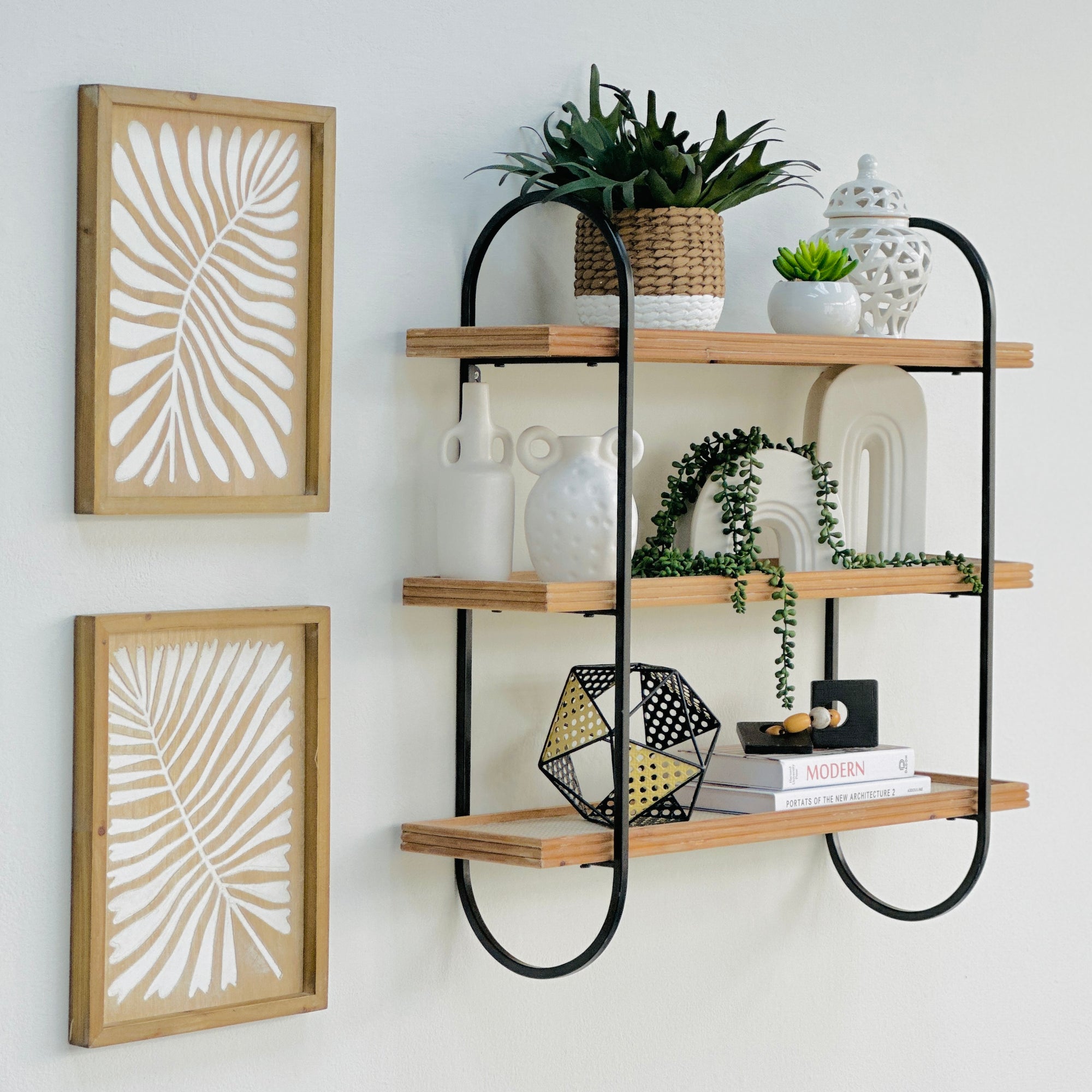 3-Tier Wood and Metal Wall Shelf