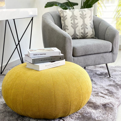 Wide Round Big Pouf Yellow Ottoman