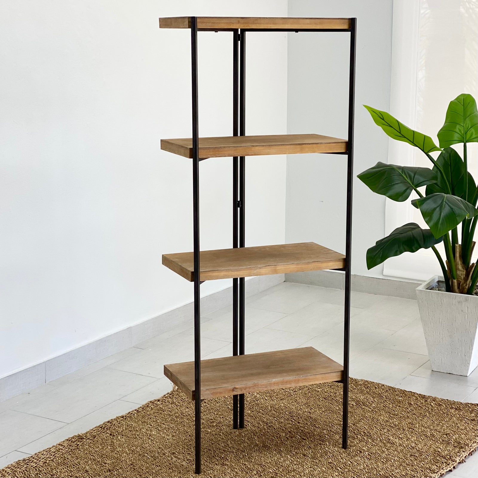 Wood and Black Metal Industrial Wall Shelf