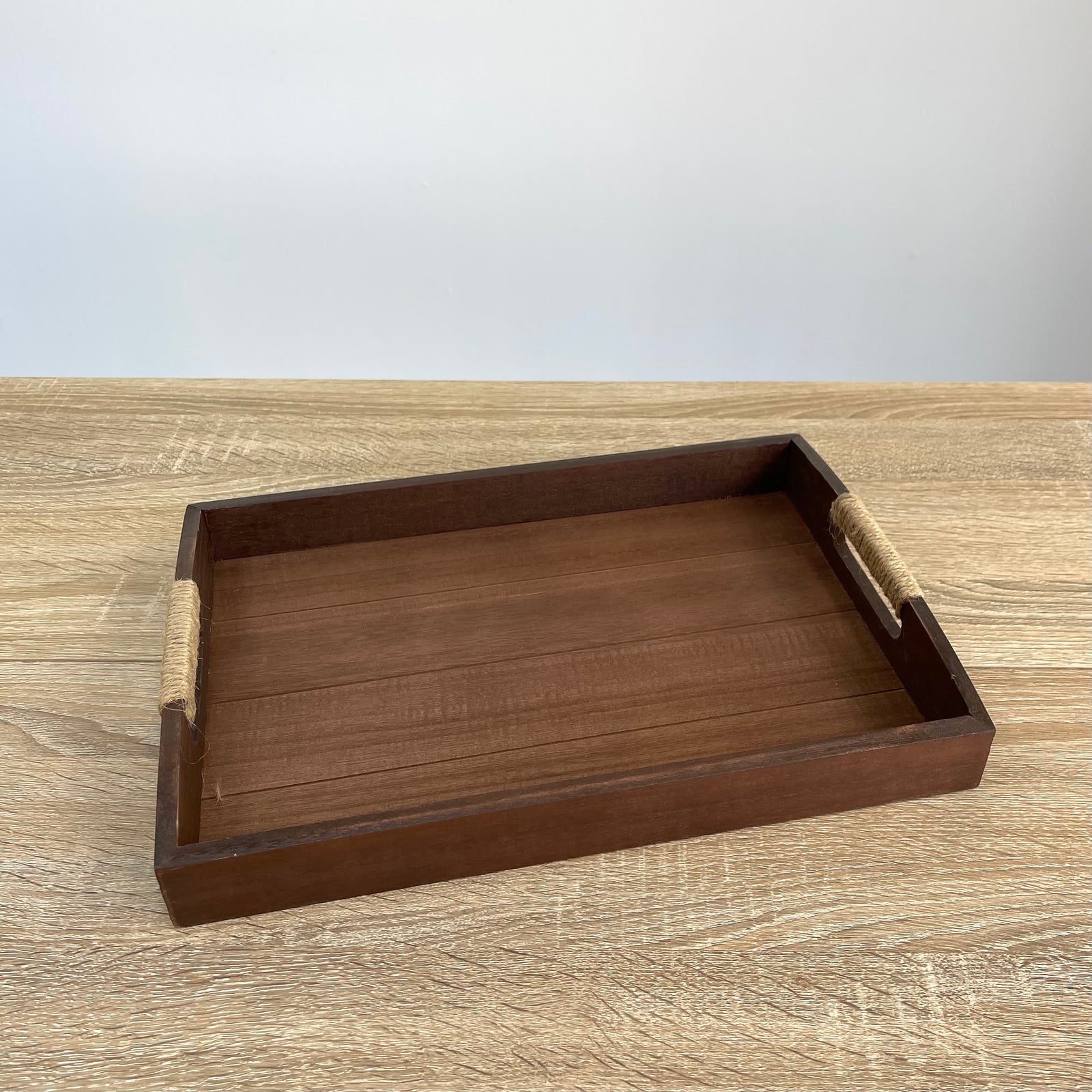 Wooden Tray With Rope Covered Handles