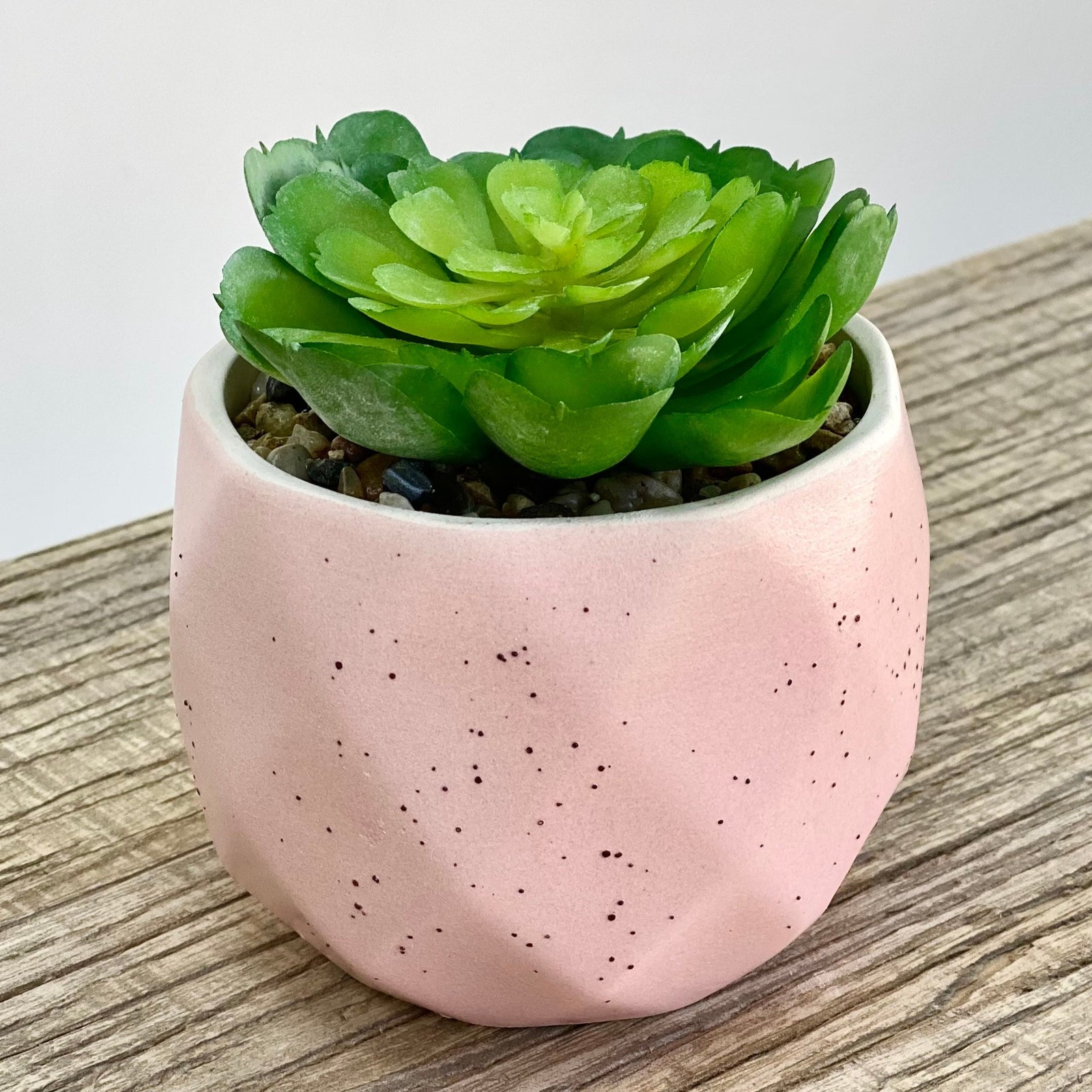 Atlantis Potted Faux Green Succulent Pink Pot