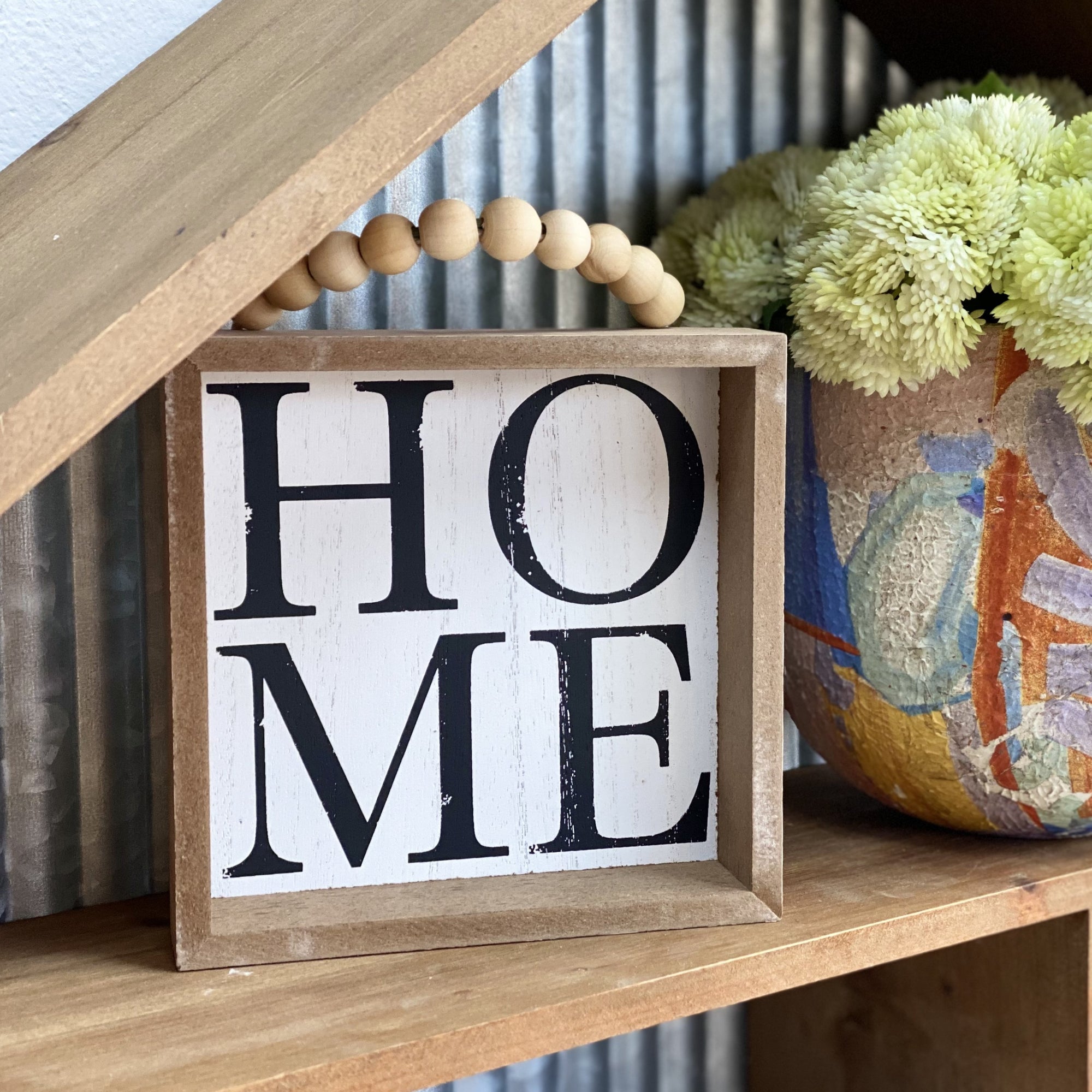 Home Wooden Table Top Sign With Wood Bead Hanger