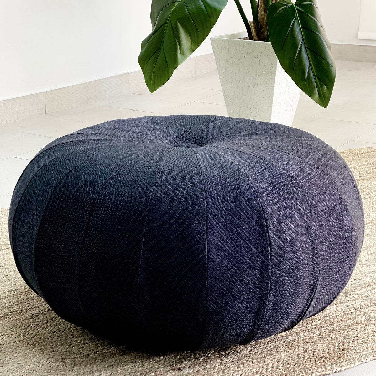 Wide Round Big Pouf Black Ottoman
