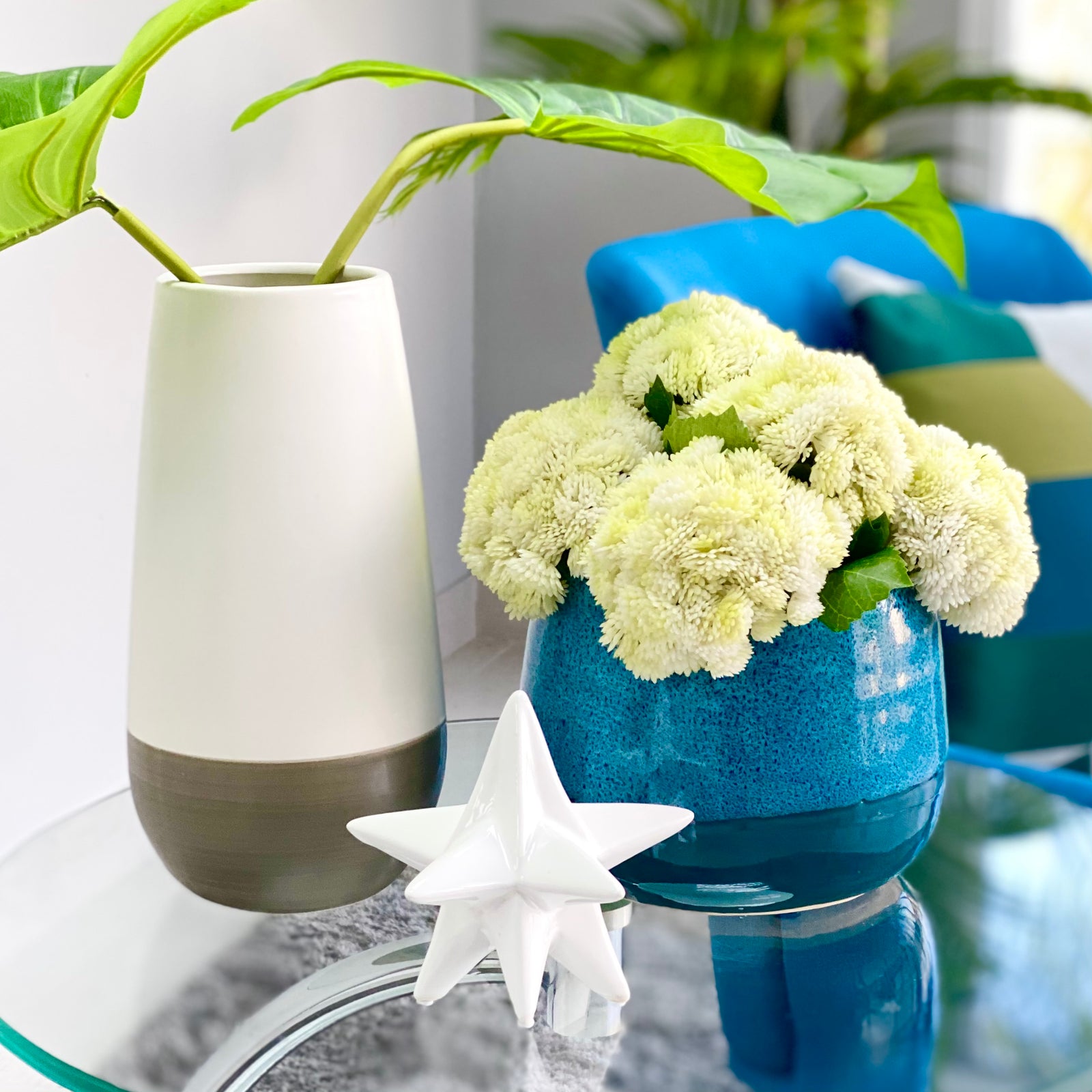 Ceramic Bellied Washed Blue Vase