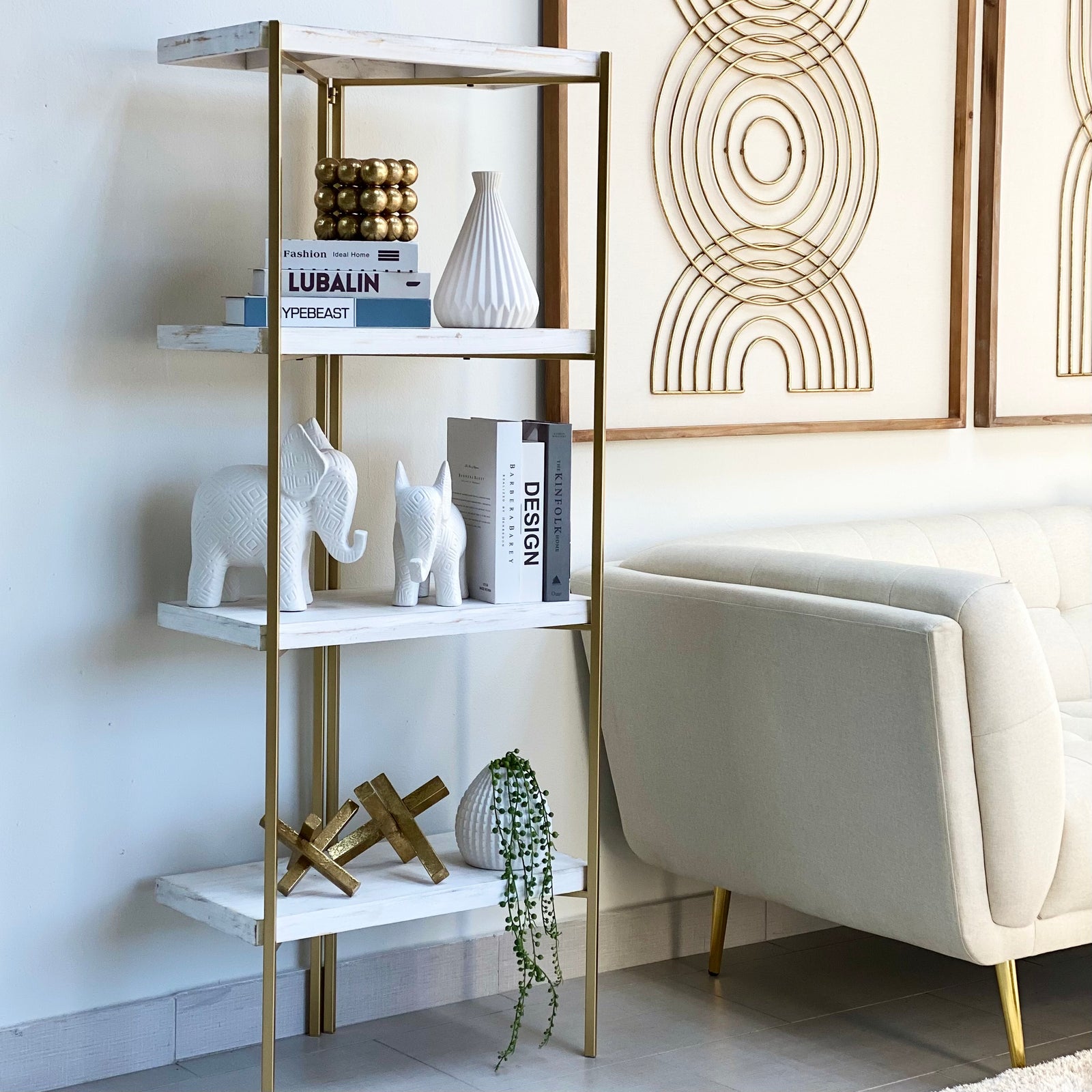 Wood and Metal Wall Shelf Gold Frame