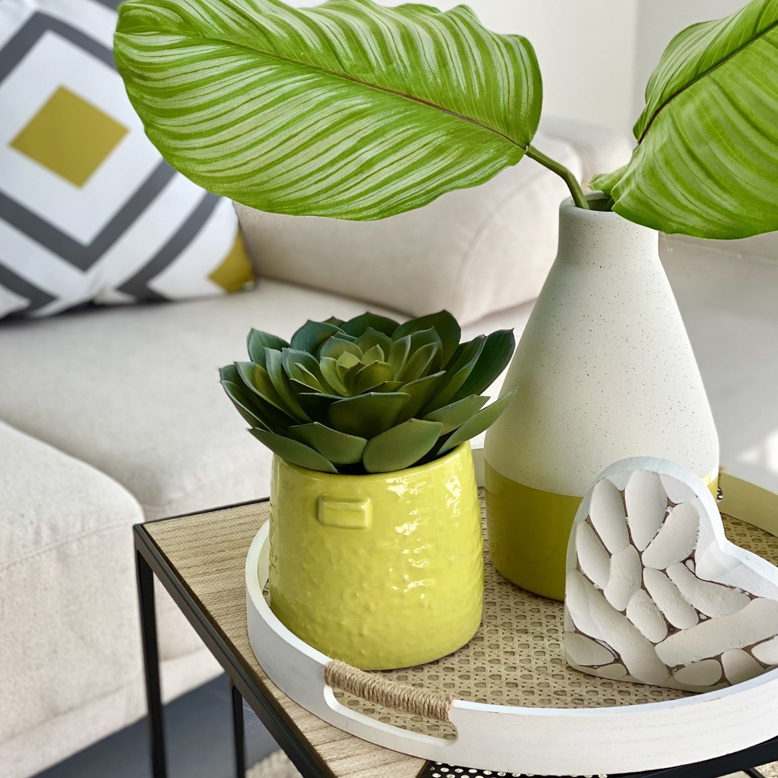 Glossy Stuccoed Lime Ceramic Pot