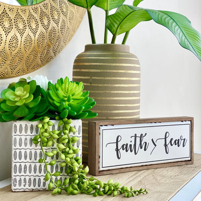 Faith > Fear Wood and Metal Table Top Sign