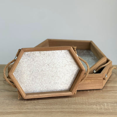 Hexagon Wooden Tray Metal Bottom
