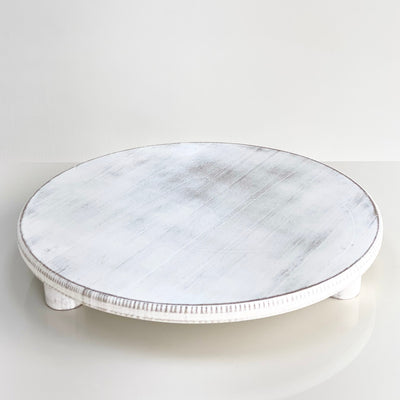 White Wash Round Wooden Tray With Legs