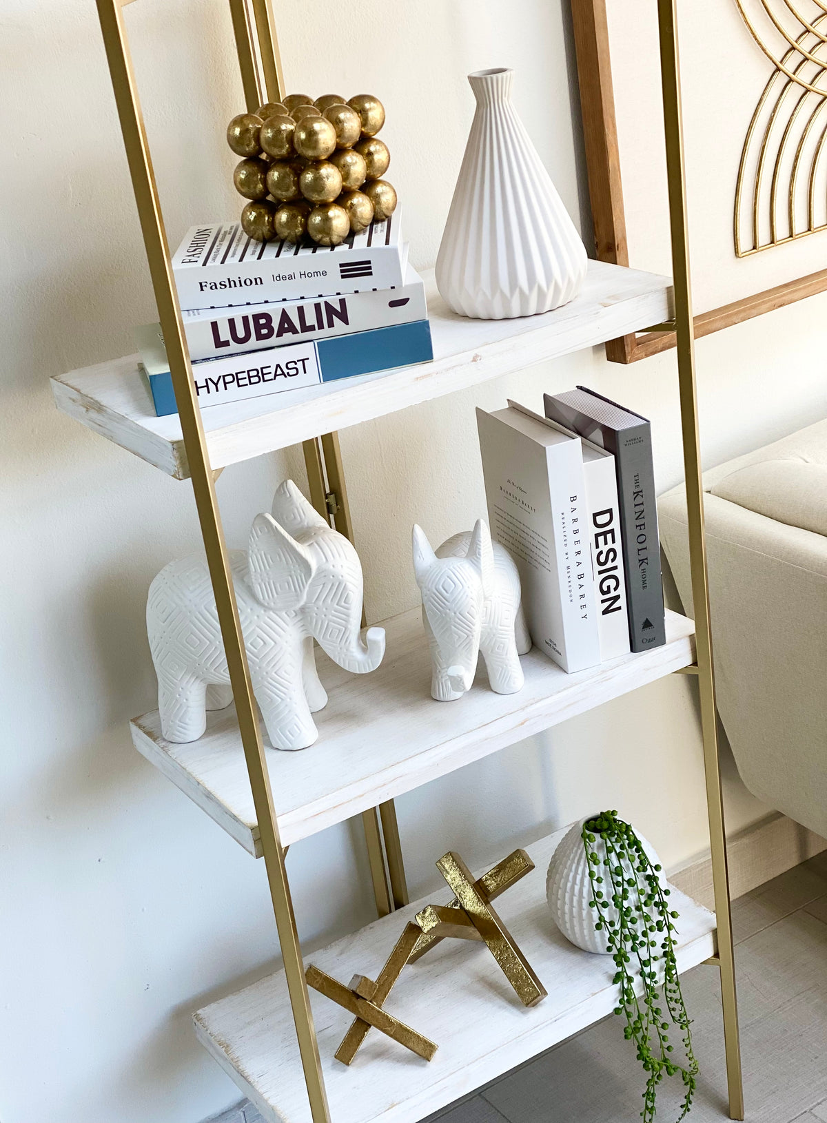 Wood and Metal Wall Shelf Gold Frame