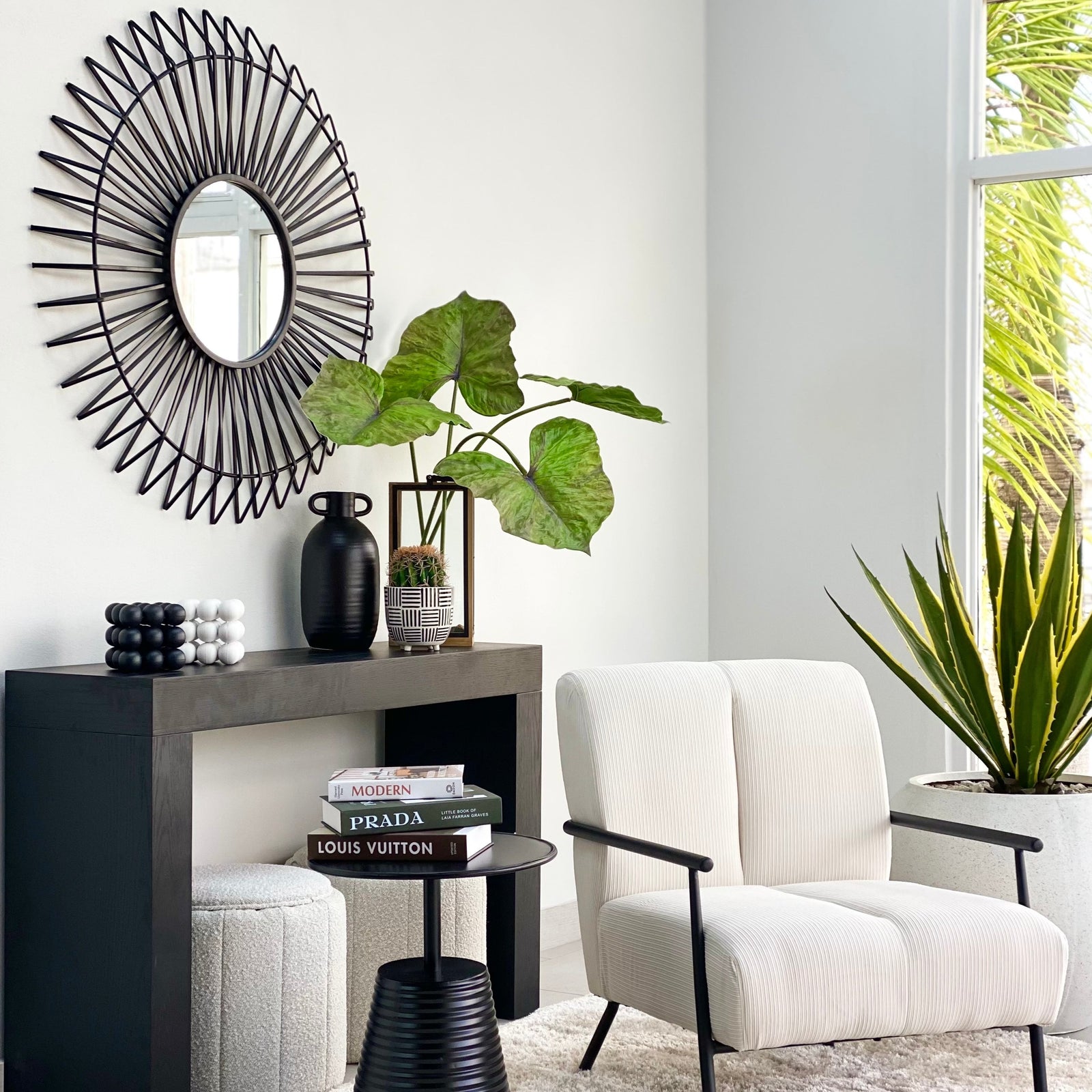 Shams Black Wall Round Mirror