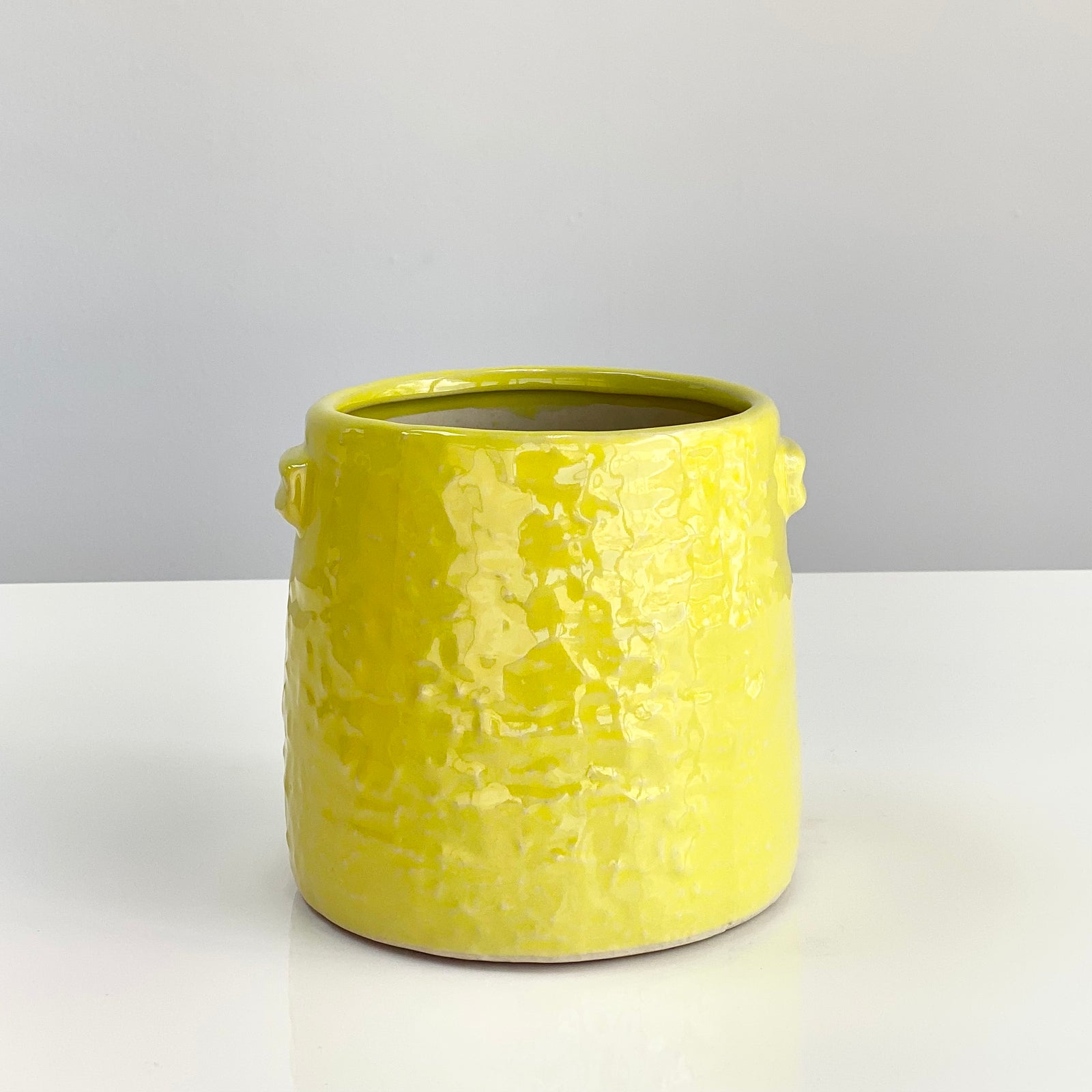 Glossy Stuccoed Lime Ceramic Pot