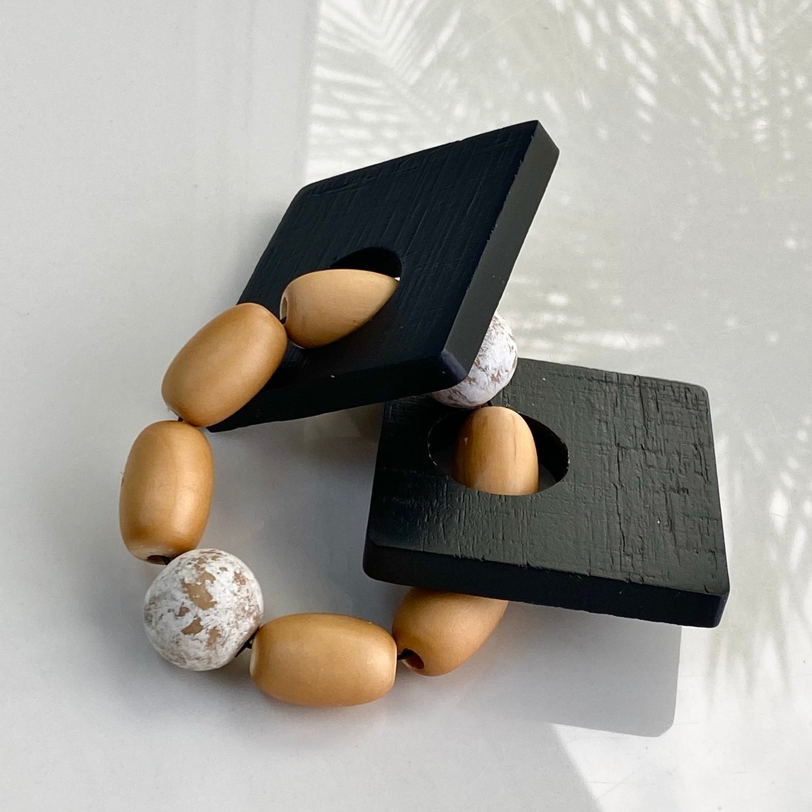 Wooden Square Black Links and Beads Decor