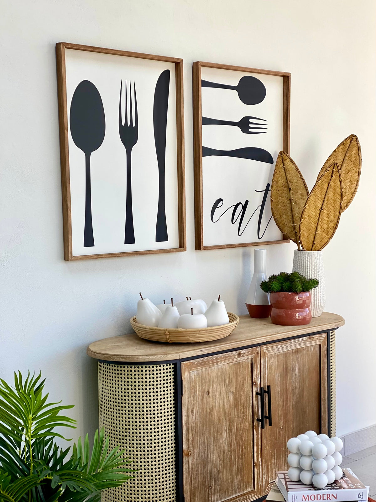 Knife Fork and Spoon and Eat Wooden Wall Art