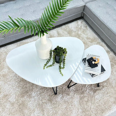 Curved Triangle White Coffee Table Set