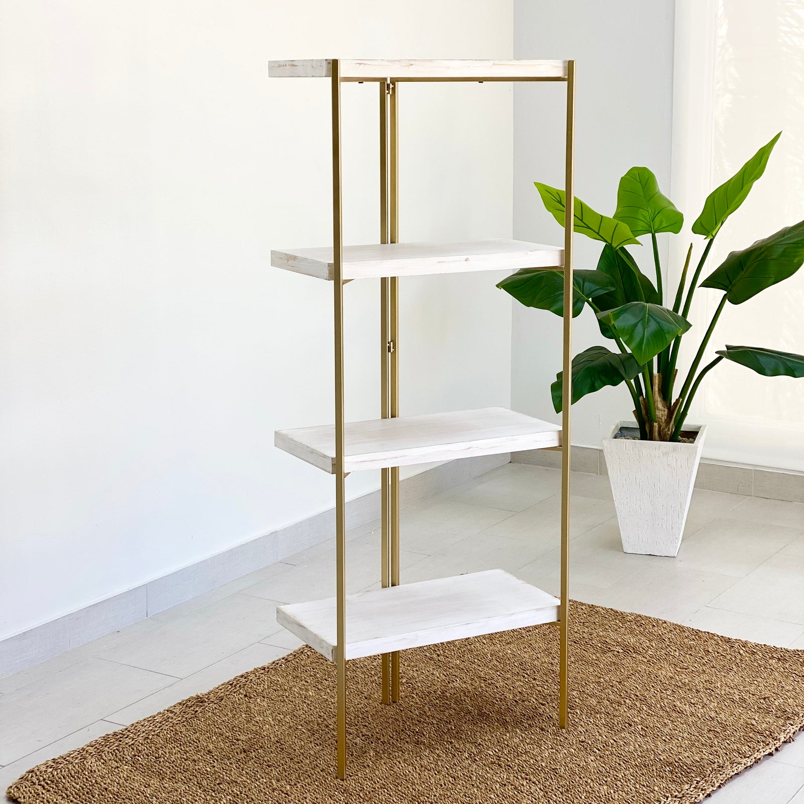 Wood and Metal Wall Shelf Gold Frame