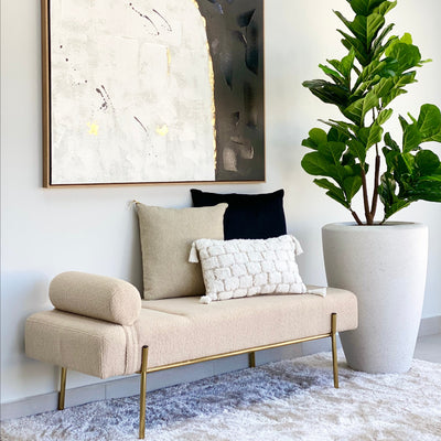 Minimalist Sherpa Ivory Bench Golden Frame