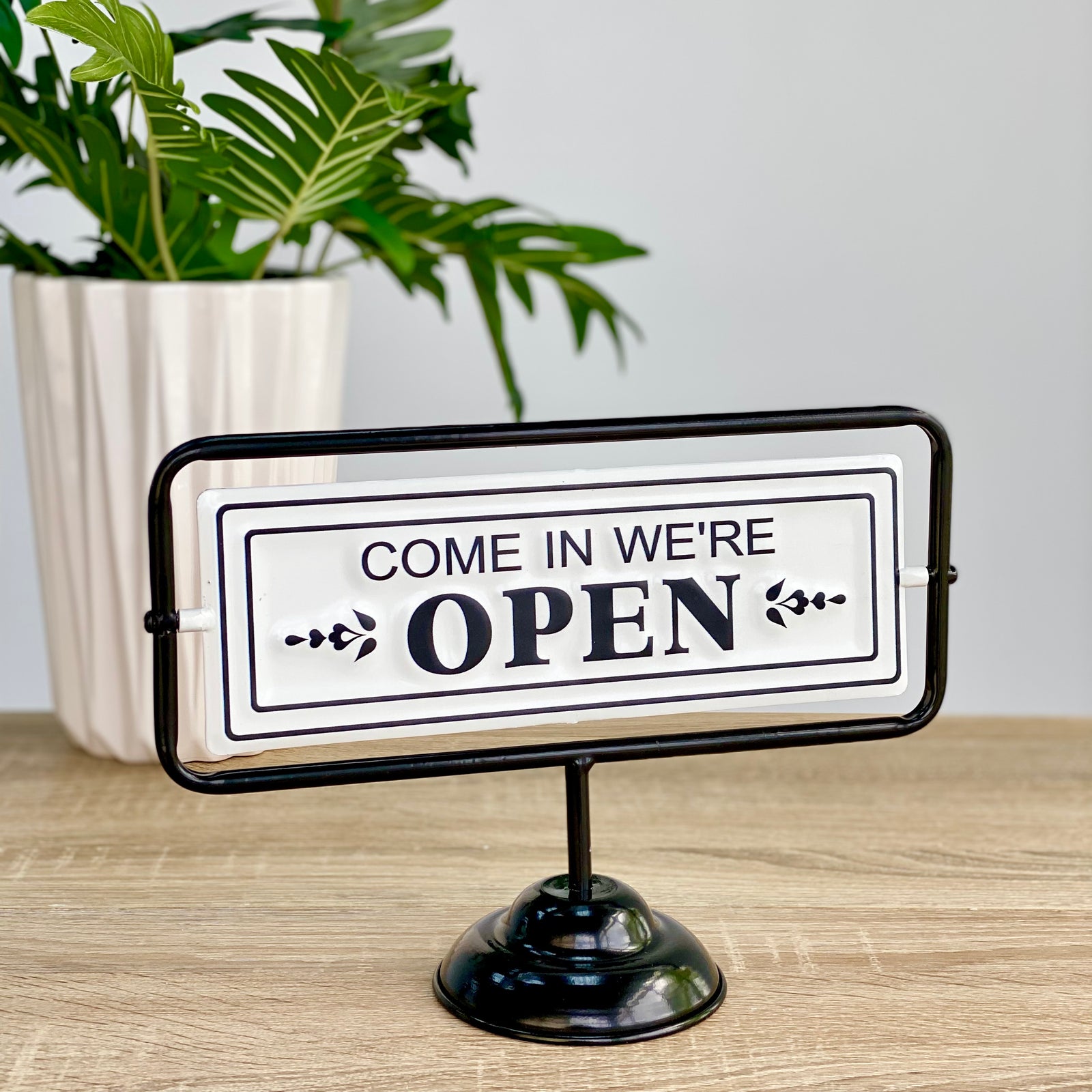 Metal Tabletop Flip Sign with "Open & Closed" Writing Message