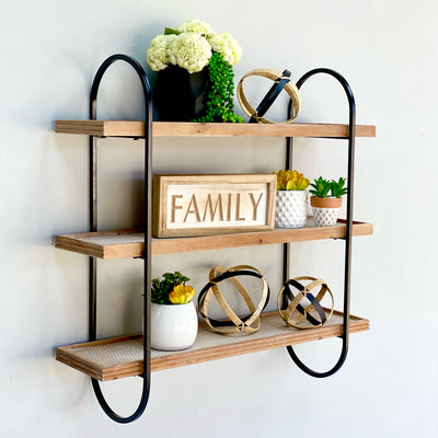 3-Tier Wood and Metal Wall Shelf