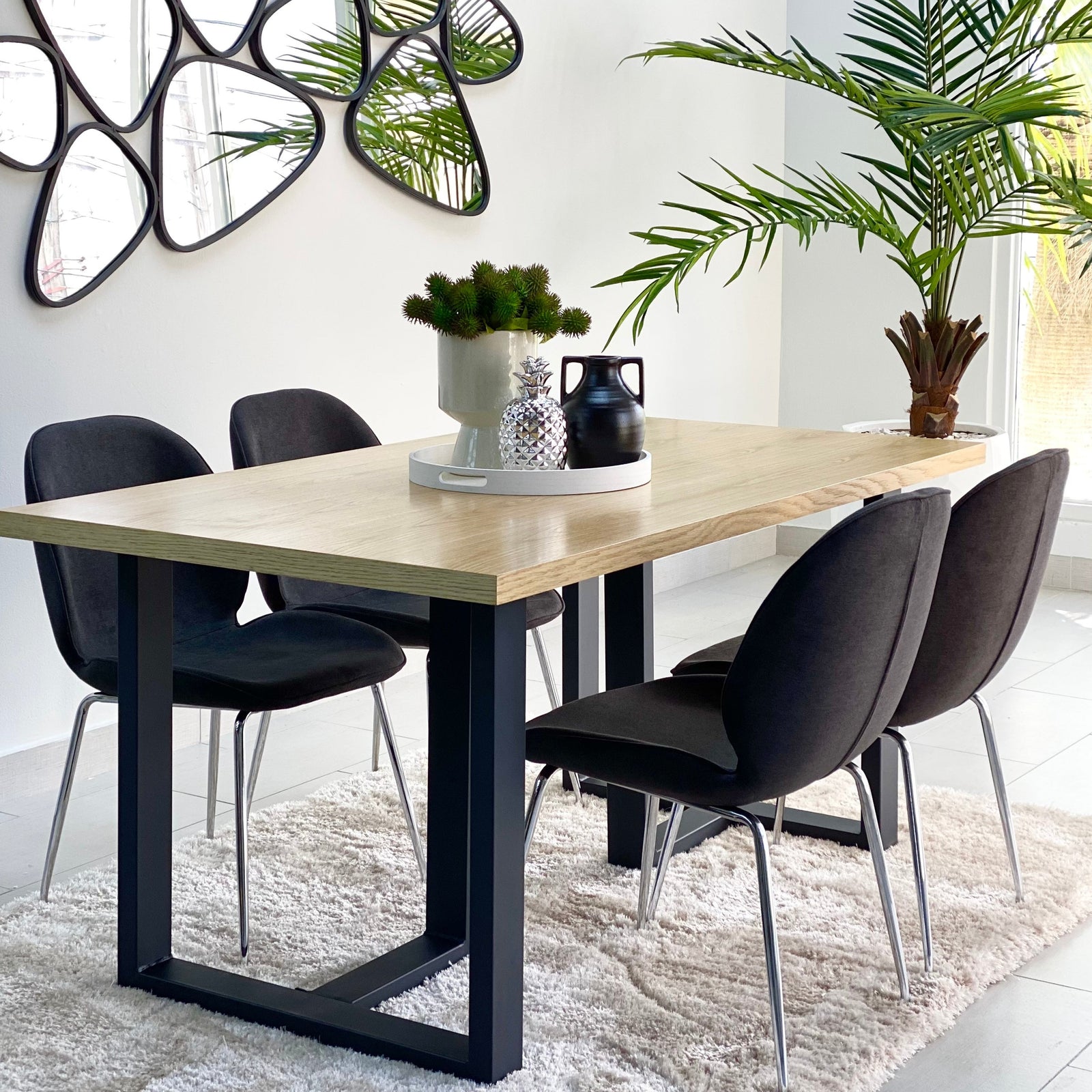 Trina Dining Table Wood Top Black Legs