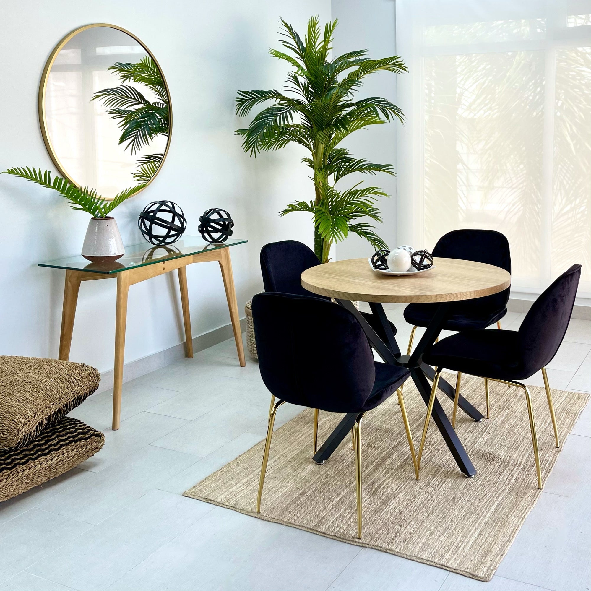 Pivot Round Wood Top Dining Table Black Legs