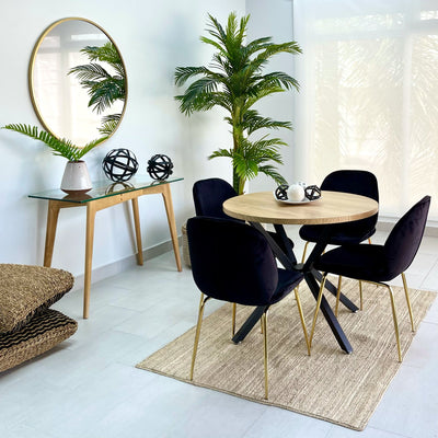 Pivot Round Wood Top Dining Table Black Legs