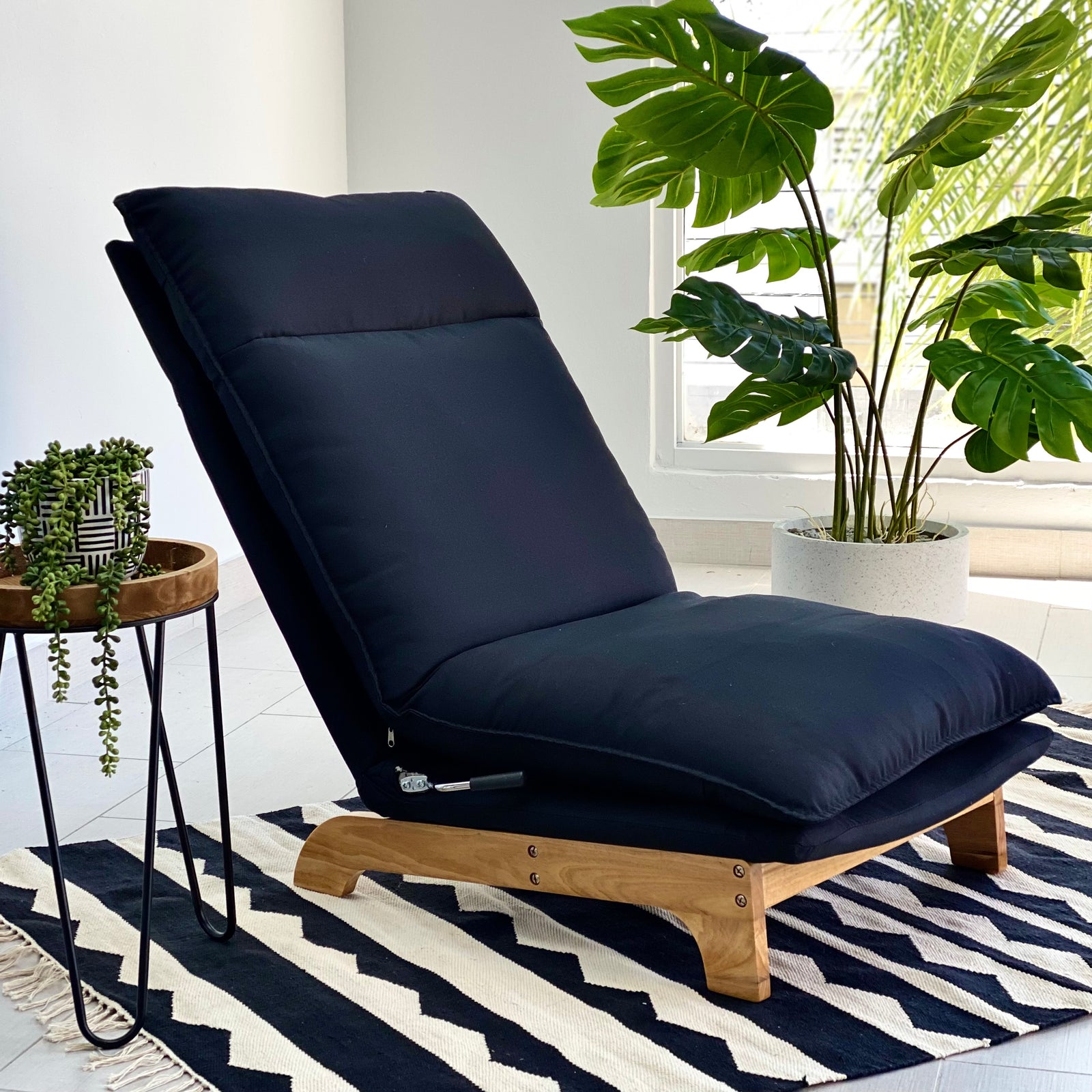 Reclining Lazy Chair Black Fabric