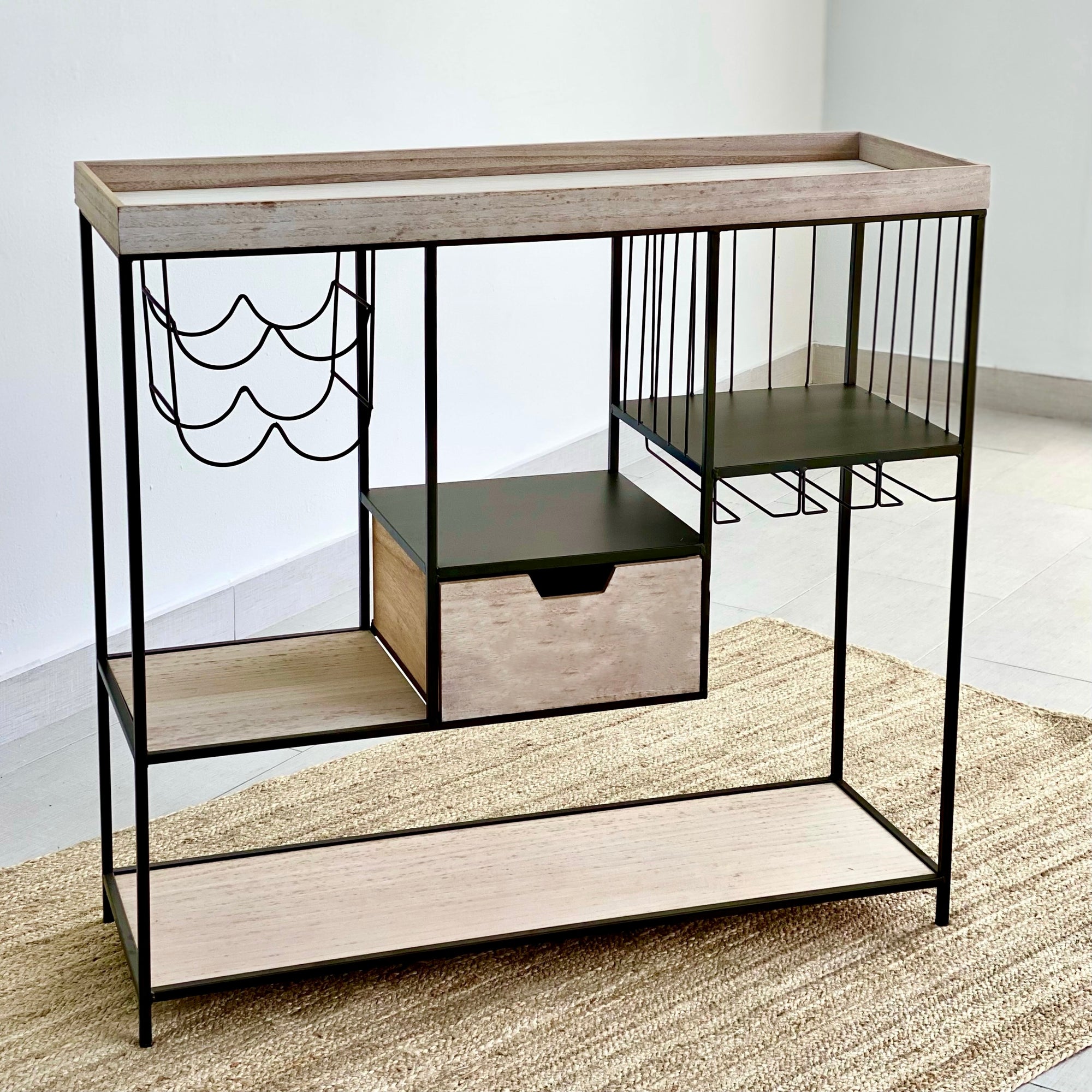 Wood and Metal Wine Rack Table