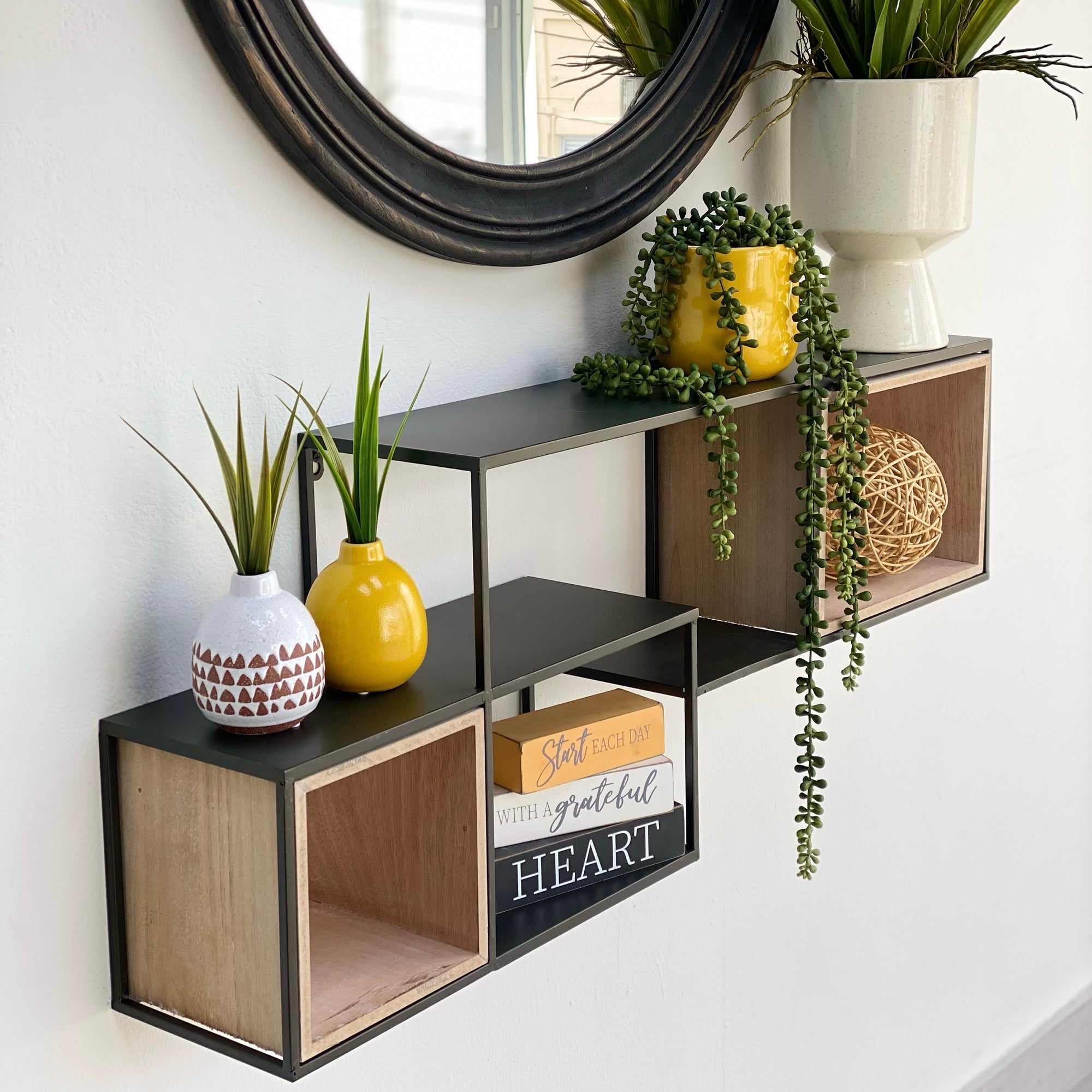 Interlocking Wood and Metal Wall Shelf