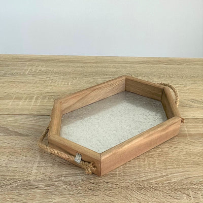 Hexagon Wooden Tray Metal Bottom