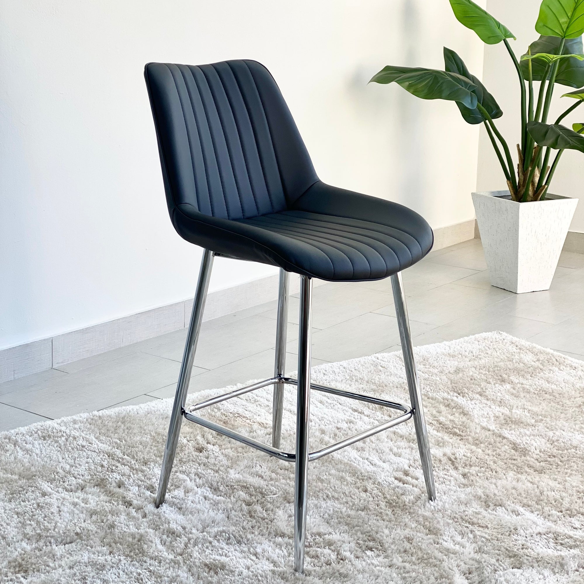 Slope Faux Leather Black Bar  & Counter Stool