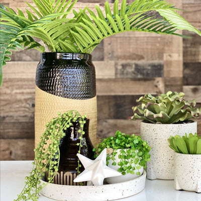 Rattan Look Vase with Black Design