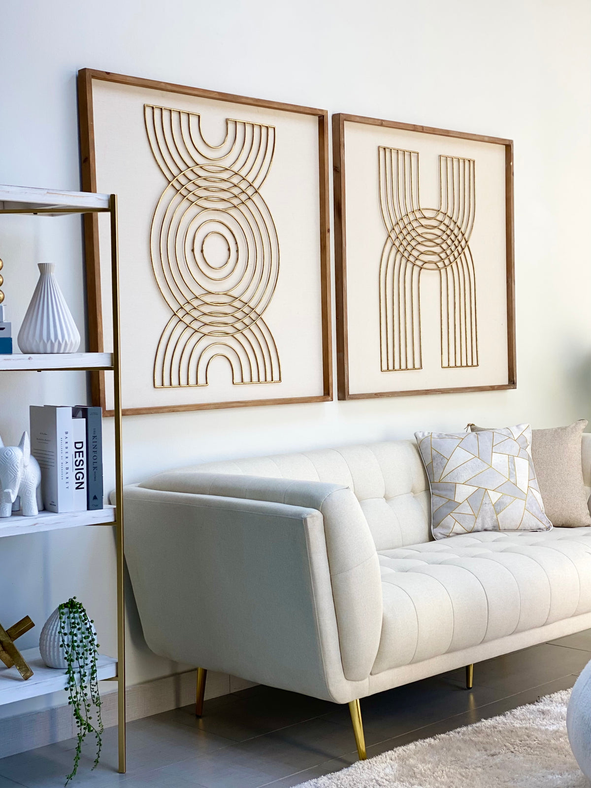 Mid Century Golden Arcs Wooden Wall Art