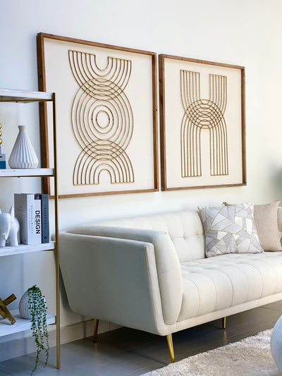 Mid Century Golden Arcs Wooden Wall Art