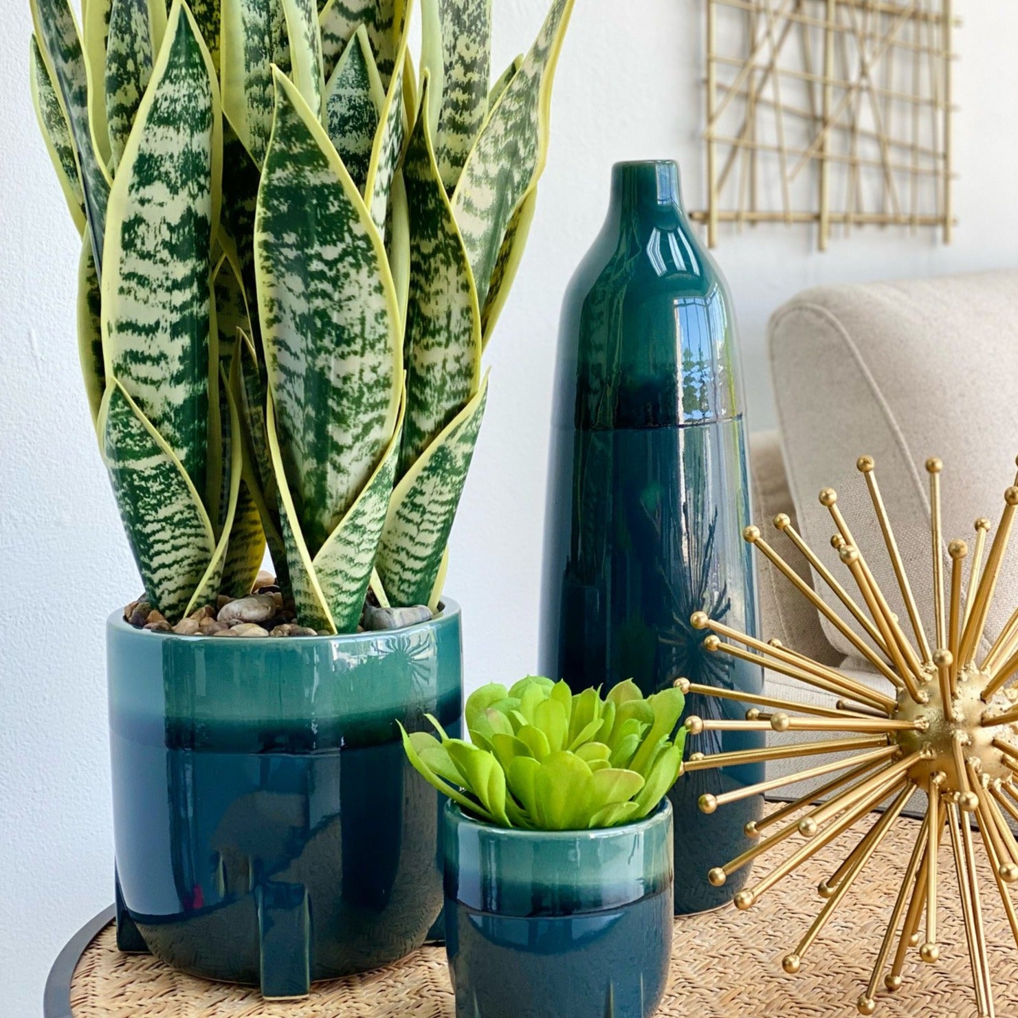 Blended Teal Ceramic Large Vase