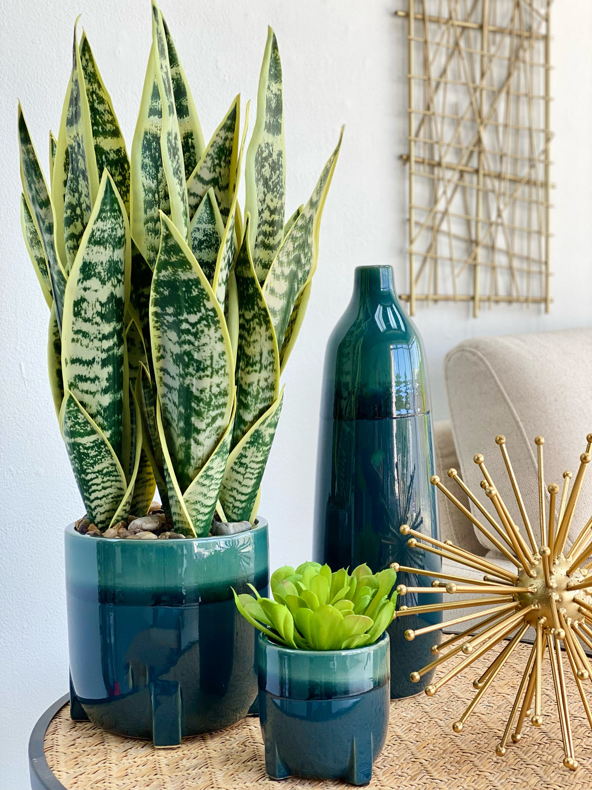 Blended Teal Ceramic Tall Bottle