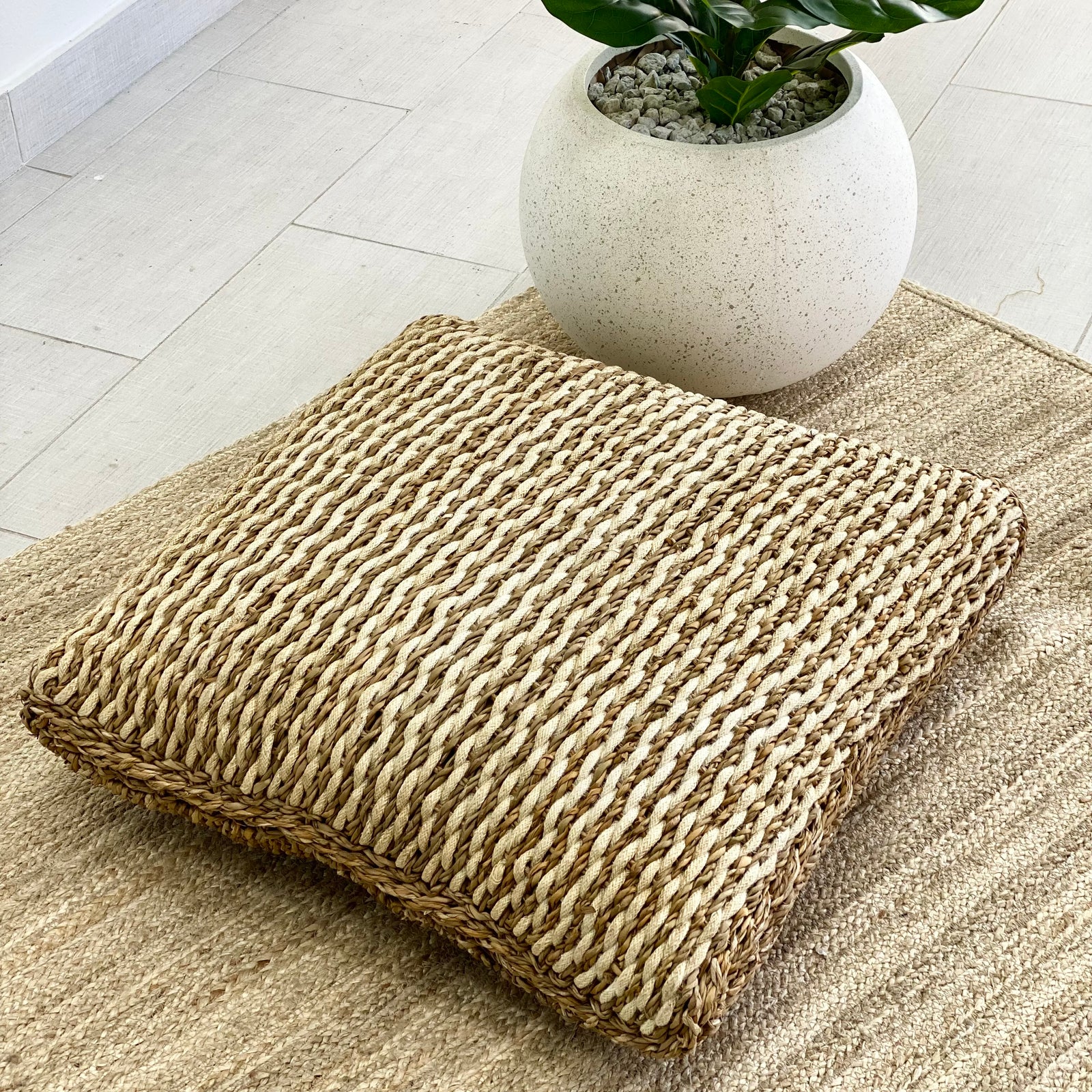 Sea Grass and Coconut White Natural Two Sides Capsule Pouf