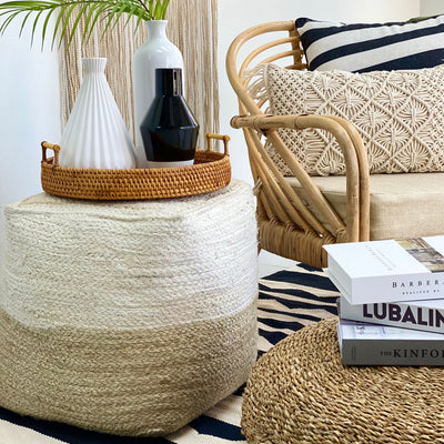 Jute and Coconut Ivory Natural Square Ottoman