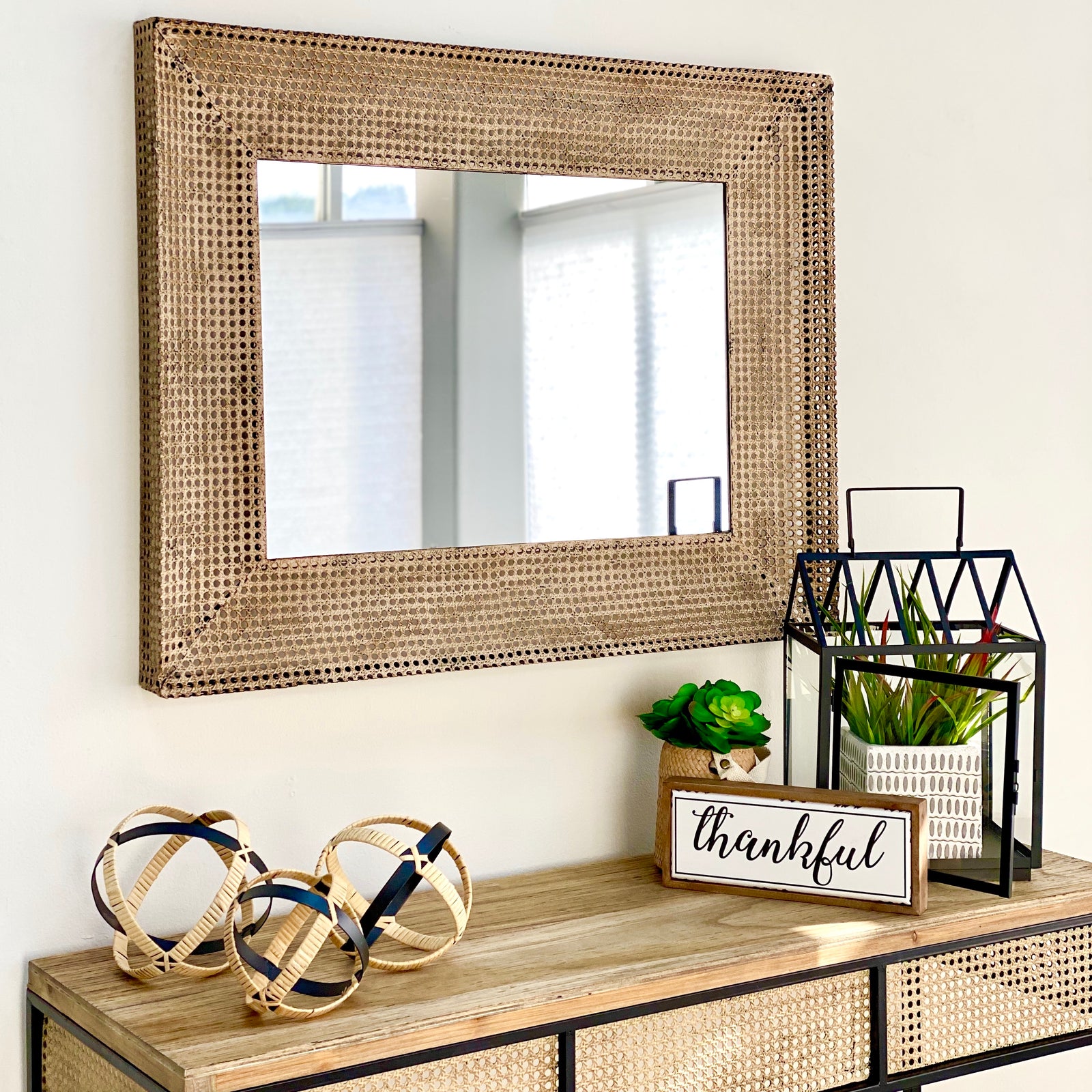 Rattan Look Metal Mirror