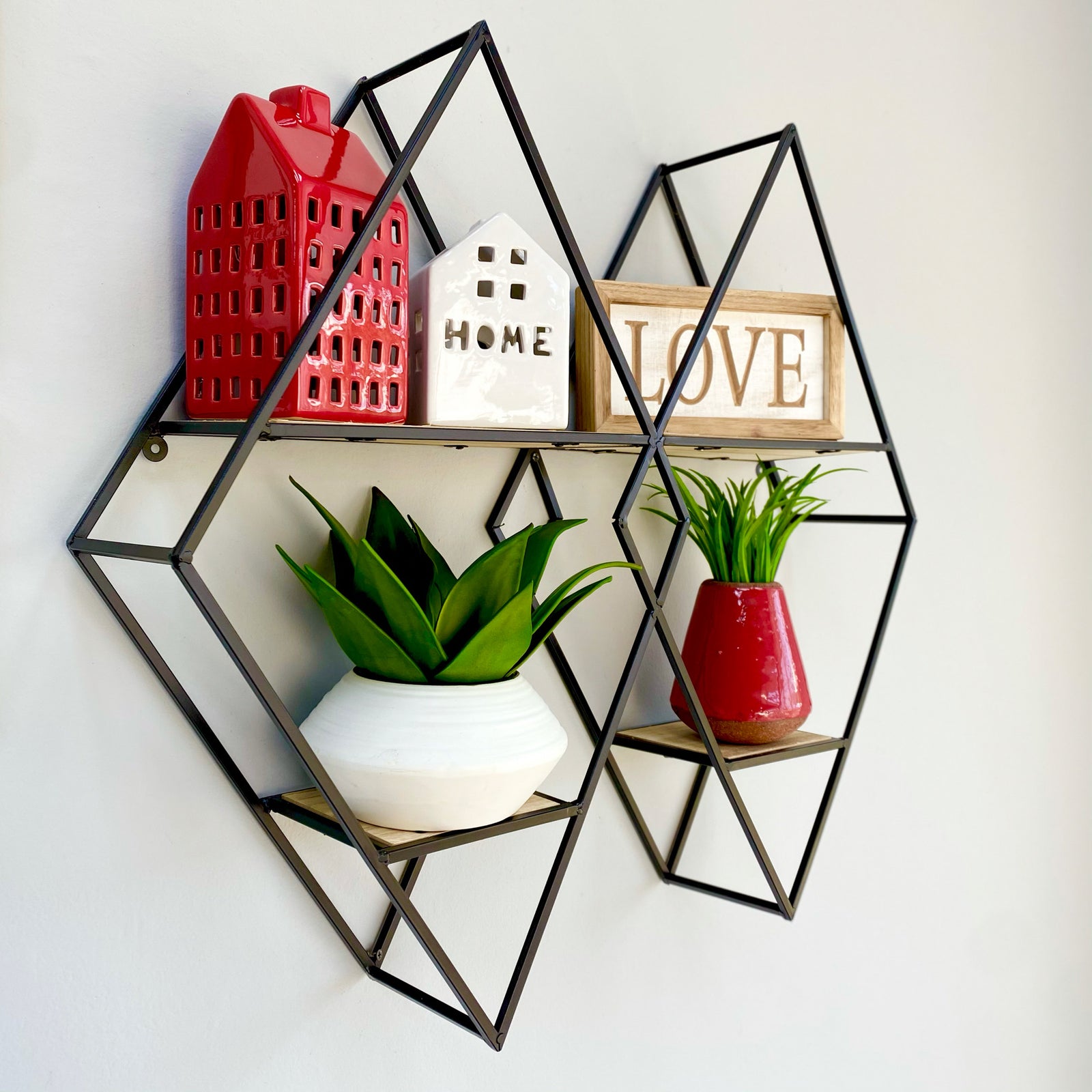 Interlocking Diamond Metal Wall Shelf