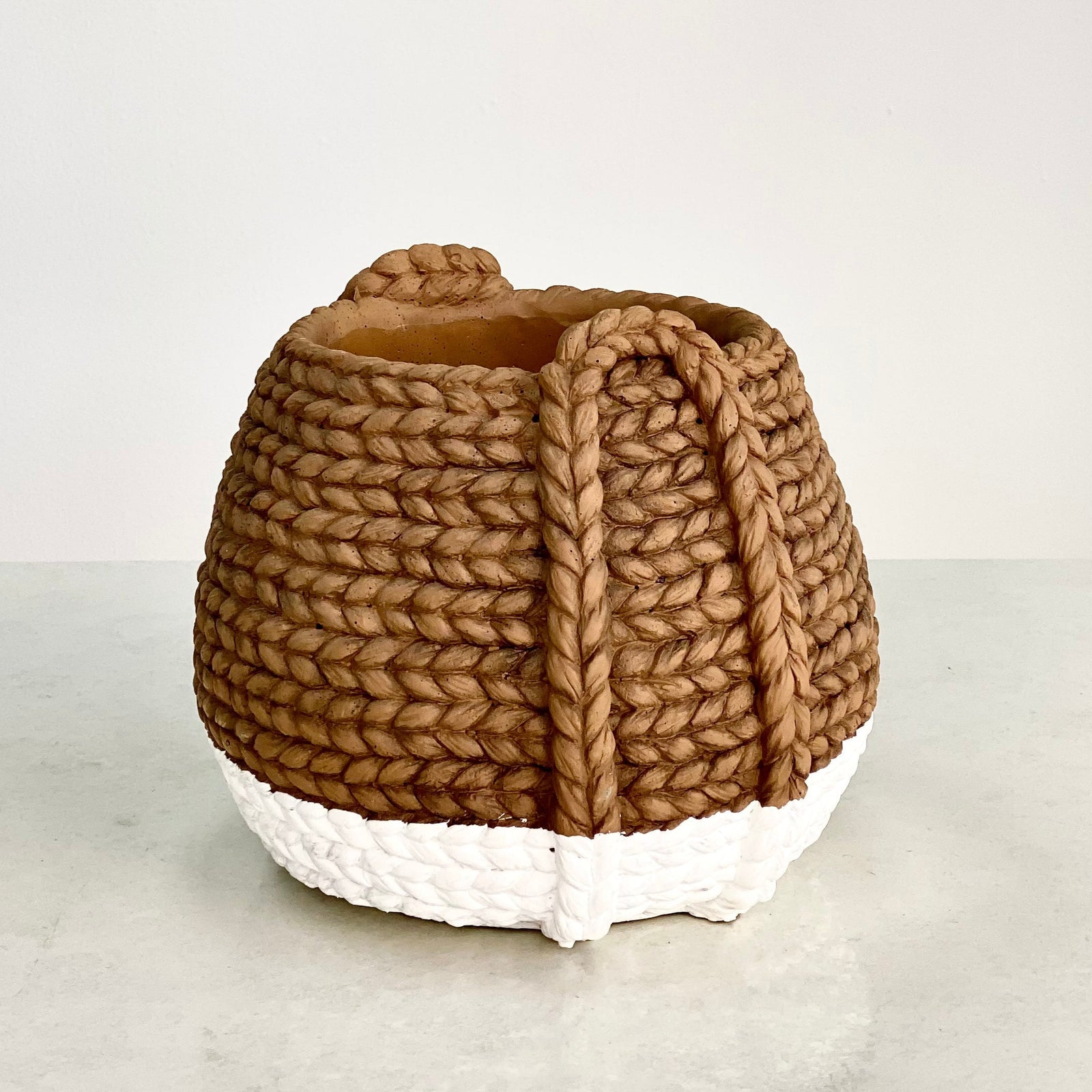 Cement White Vase Rattan Design