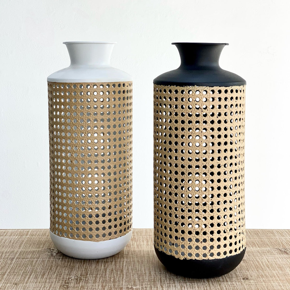 Black Rattan Look-Alike Metal Vase
