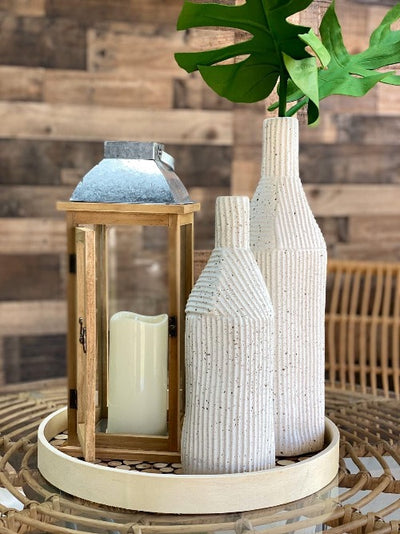 Large Ocre Wooden & Metallic Lantern