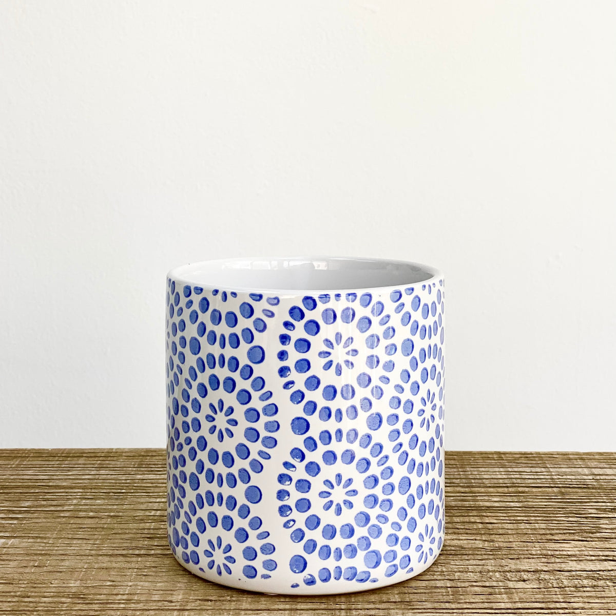 Ceramic Blue Floral Pattern Round Pot