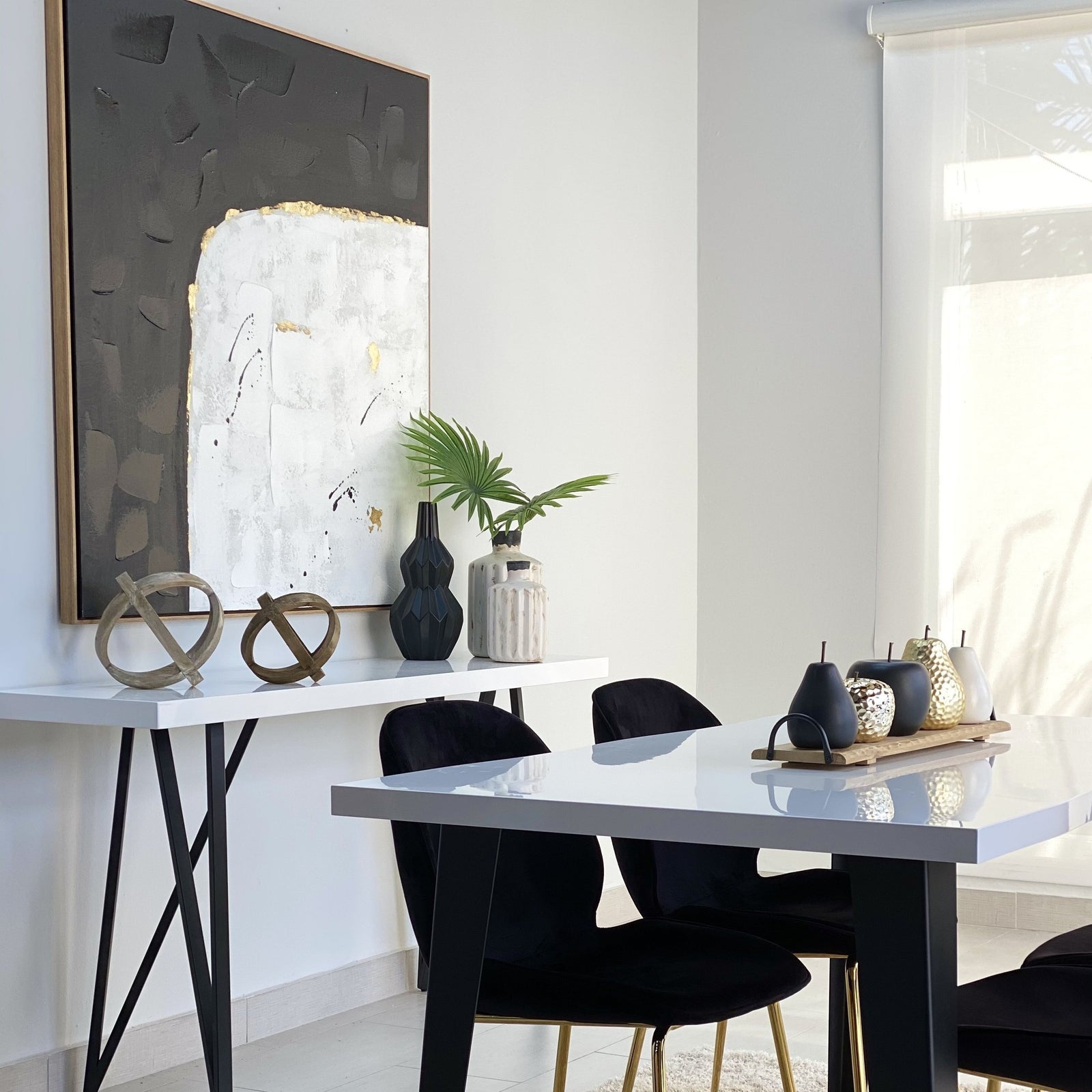 Abstract Half Black and White Oil Framed Hand Painted Wall Art