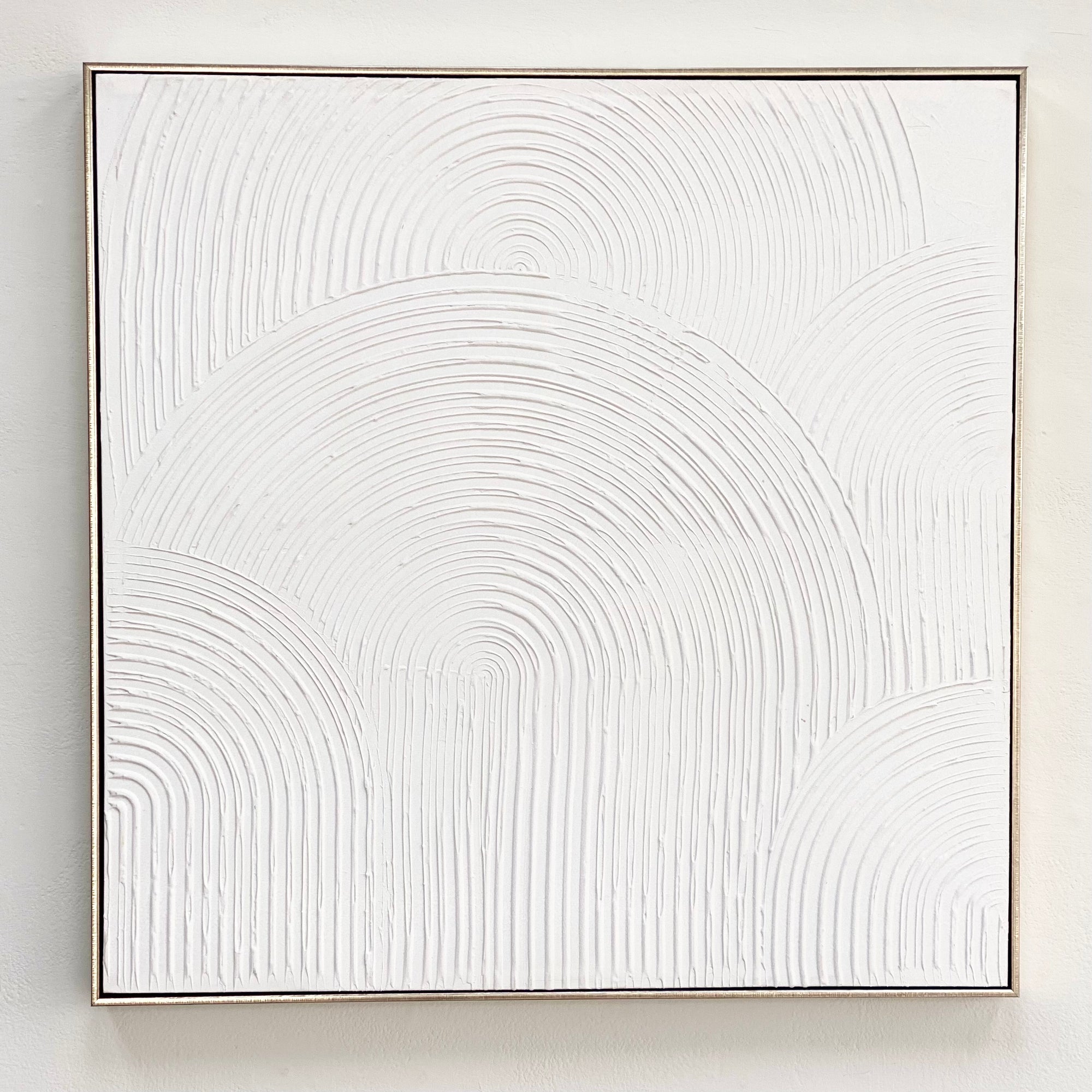Textured Mid Century White Arcs Canvas Wall Art