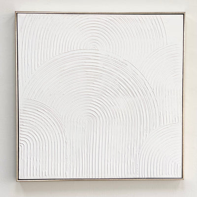 Textured Mid Century White Arcs Canvas Wall Art