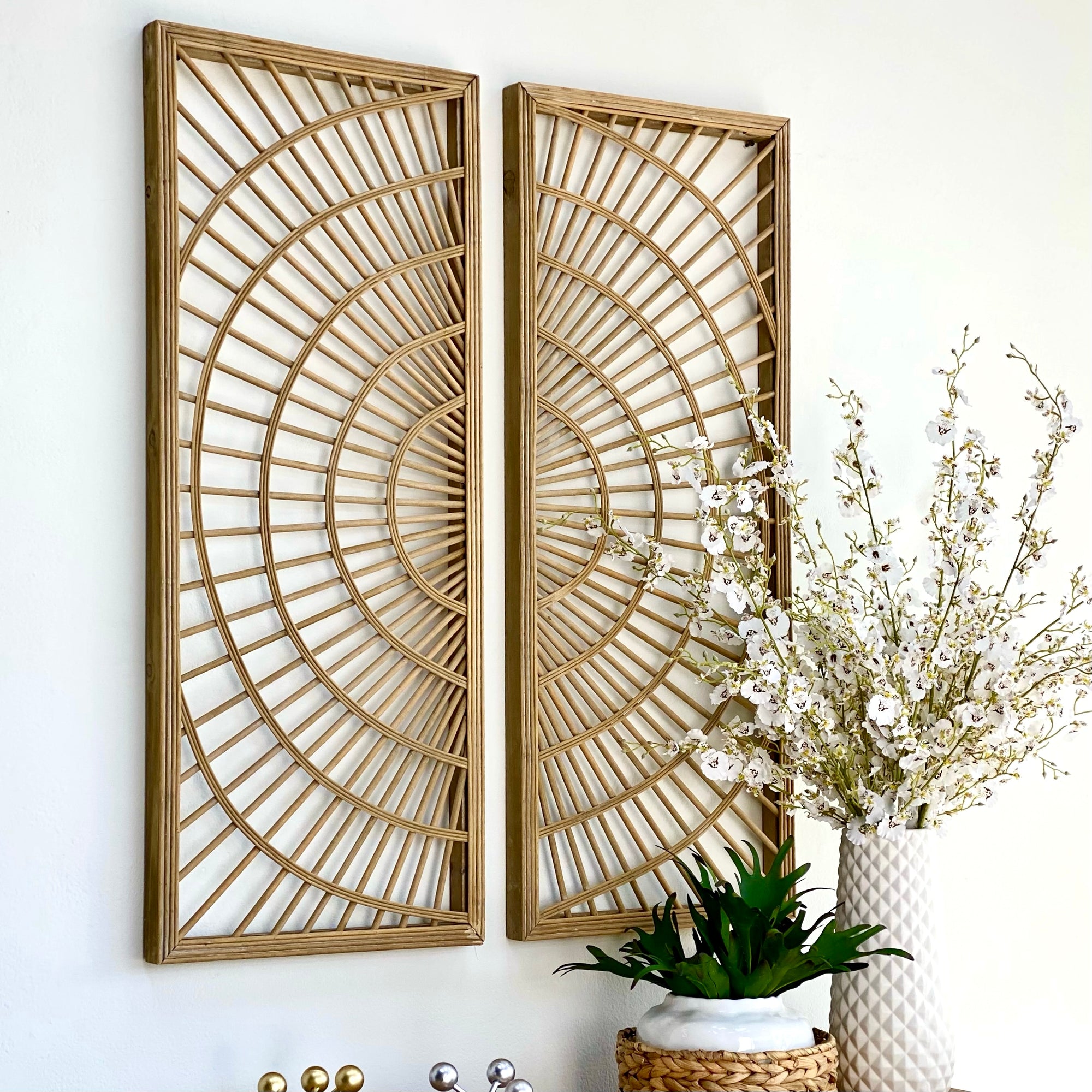 Rattan Circle Shape Wall Art Set